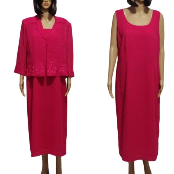 Plaza South Hot Pink Dress with Sheer Floral Jacket Size 14 - Picture 1 of 16